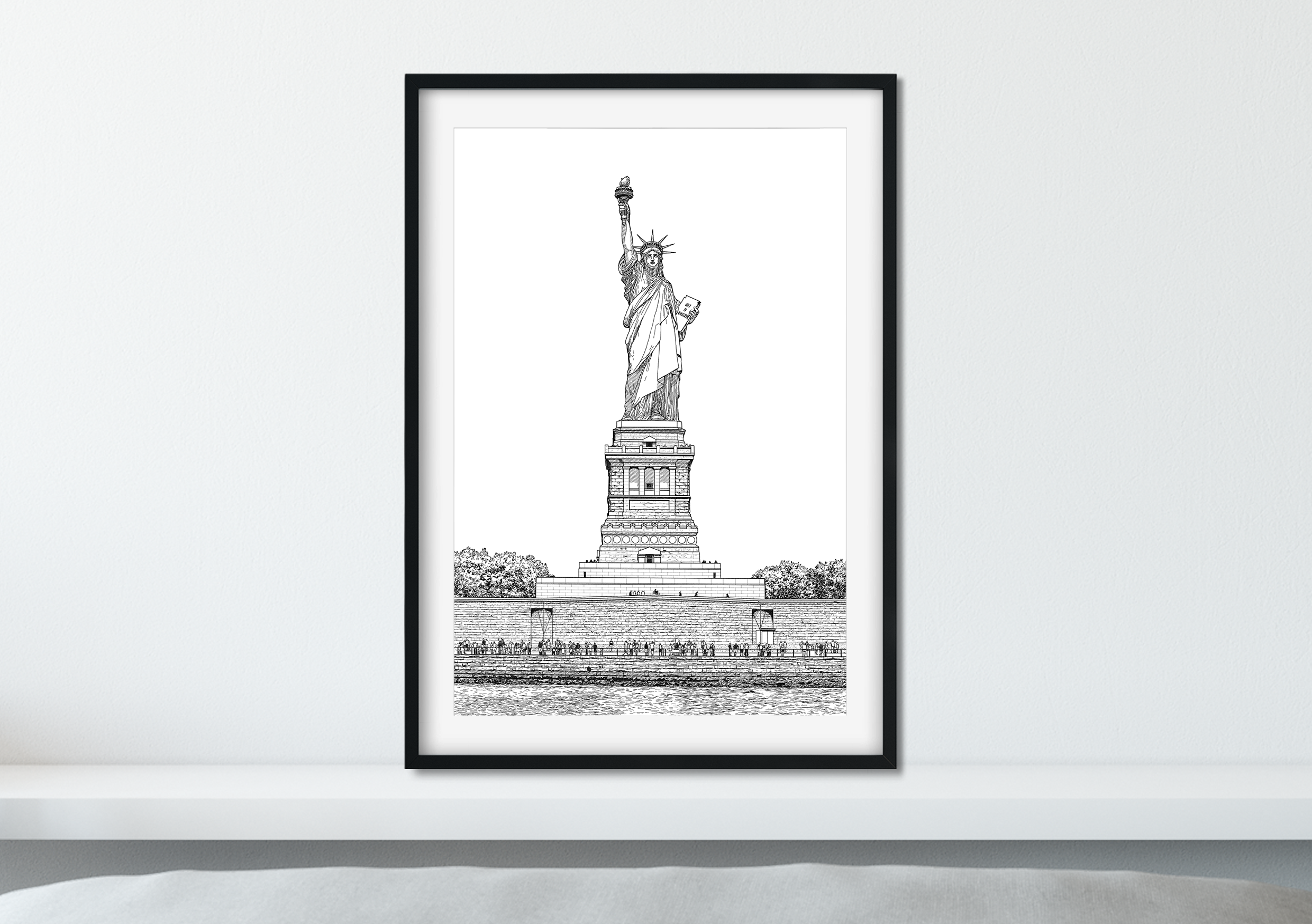 Landmark Wall Art - Hand Drawn Wall Art of Famous Landmark Statue of Liberty, New York